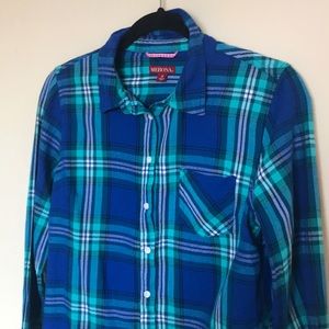 Merona Blue and Green Flannel Plaid Shirt